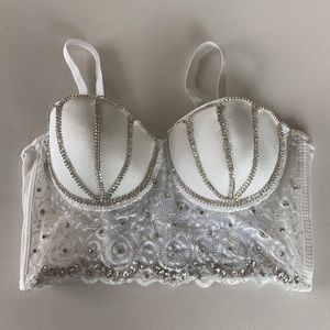 White Sparkle Lace Corset Crop Top